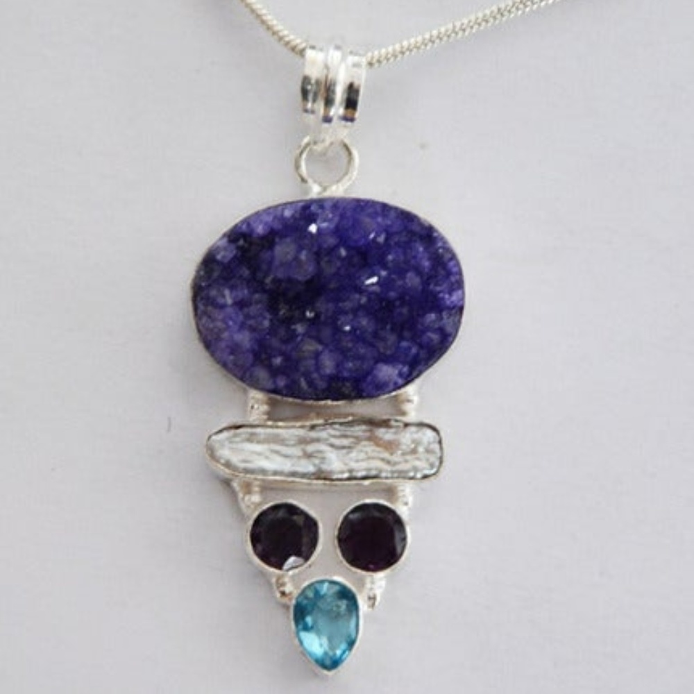 Purple Druzy, Viva, & Quartz Pendant